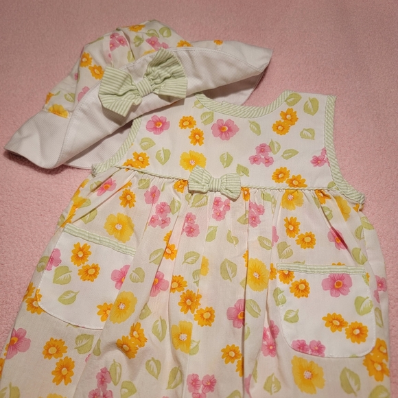 CARTER'S ♡ 2pc Vintage Lime Green 'n White Stripe Trim Bright Floral Romper 3-6M - Picture 7 of 17